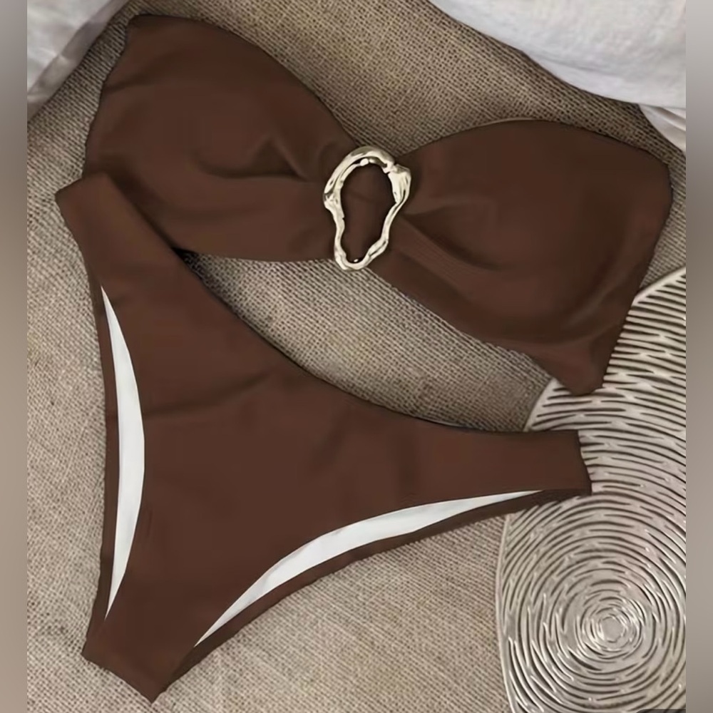 Chic Brown Bandeau Bikini Set